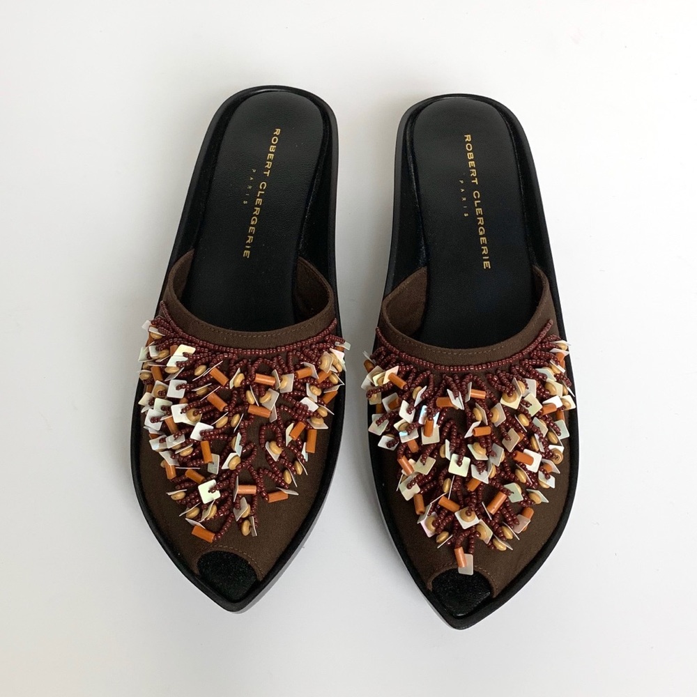 ROBERT CLERGERIE Brn/Blk Platform Beaded Mules